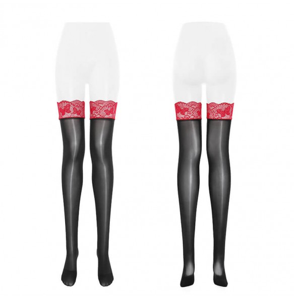 FEE ET MOI - Butterfly Shadow Glossy Thigh Highs Stockings (Black - Red)